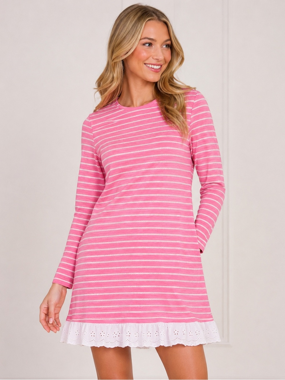 Sail to Sable STS Pink White Stripe Eyelet Ruffle Hem Shift Dress XL NWT Coastal